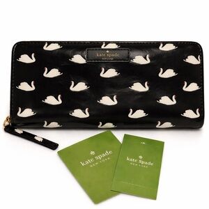 Kate Spade Swan Print Zip Around Wallet Black White Novelty
